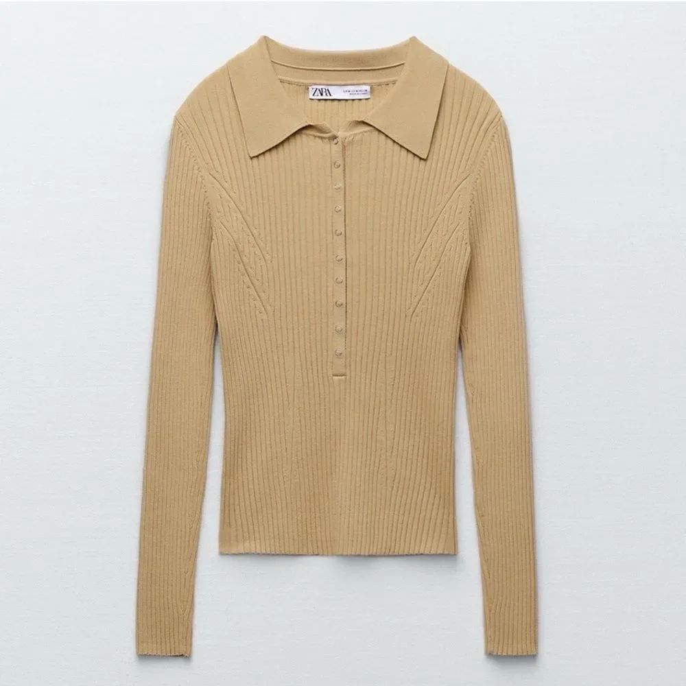 ZARA Ribbed Knit Polo Camel Size Small - Picture 6 of 12